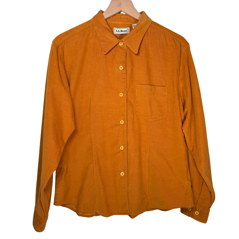 Vintage L.L.Bean Corduroy Shacket Shirt Womens 14 Mustard Gold 90s